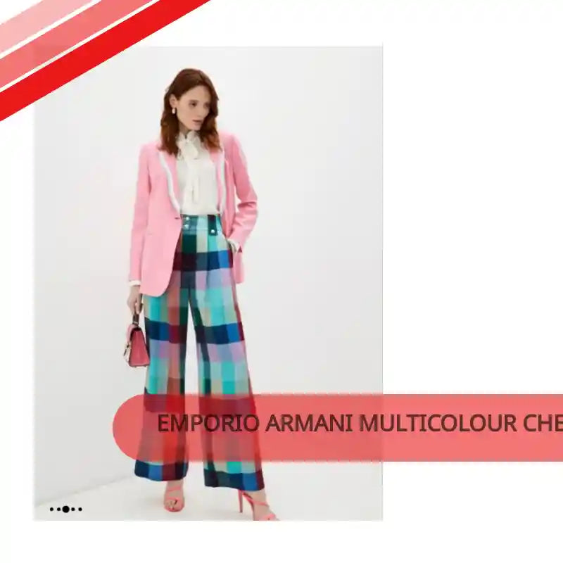 Emporio Armani Multicolour Check Wide-Leg Trousers by@Outfy