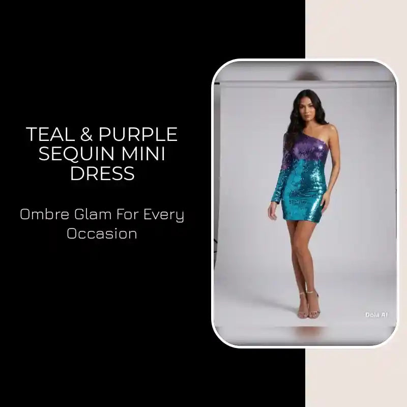 Teal & Purple Sequin Mini Dress by@Outfy