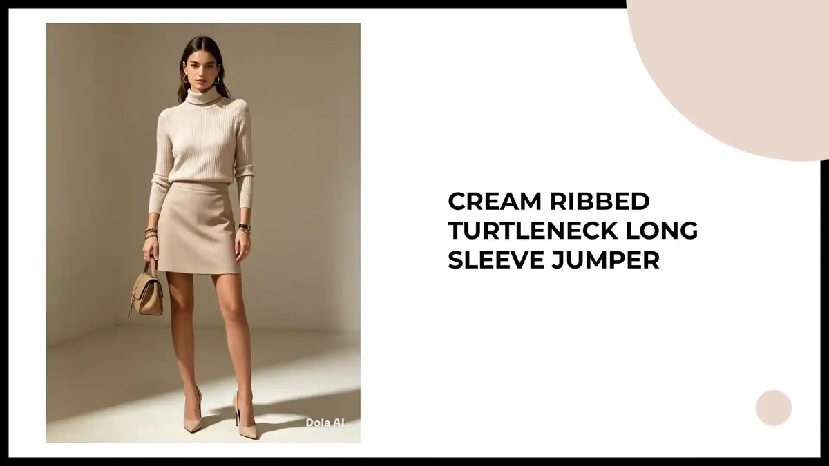 Cream Ribbed Turtleneck Long Sleeve Jumper by@Outfy