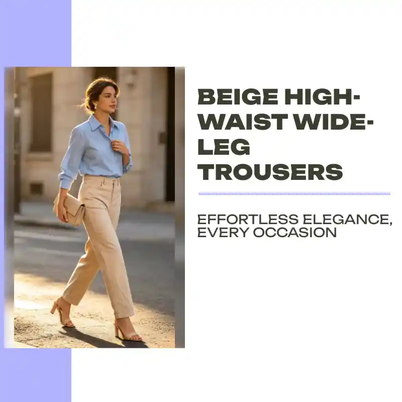 Beige High-Waist Wide-Leg Trousers by@Outfy