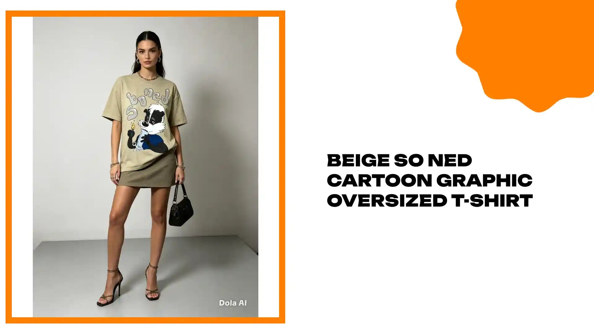 Beige So Ned Cartoon Graphic Oversized T-Shirt by@Outfy