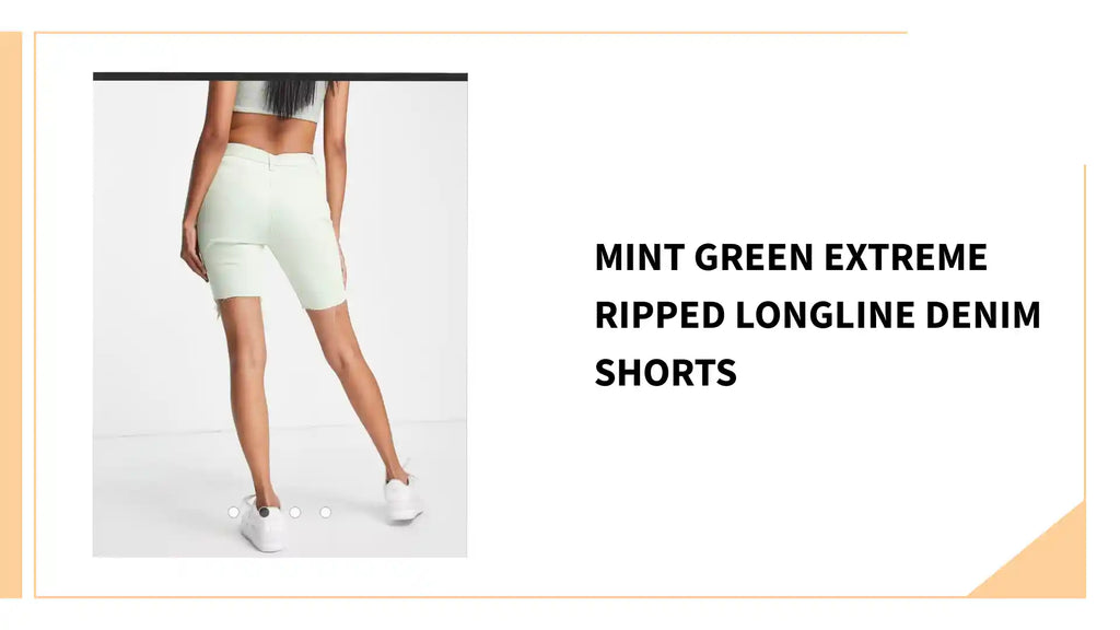 Mint Green Extreme Ripped Longline Denim Shorts by@Outfy