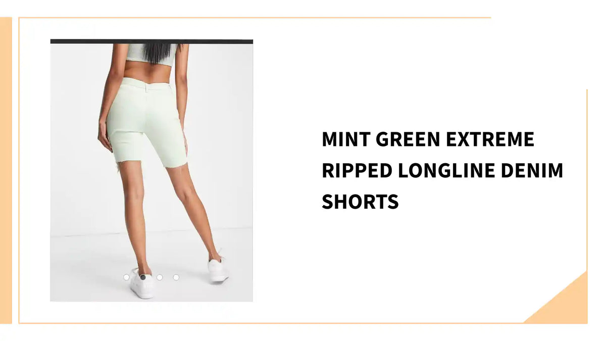 Mint Green Extreme Ripped Longline Denim Shorts by@Outfy