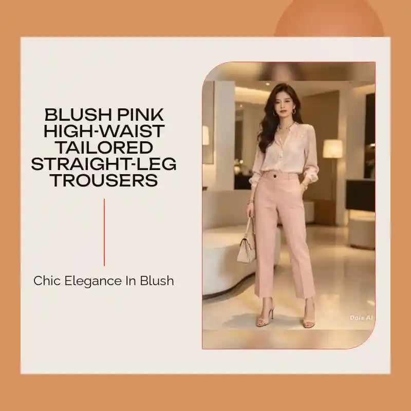 Blush Pink High-Waist Tailored Straight-Leg Trousers by@Outfy