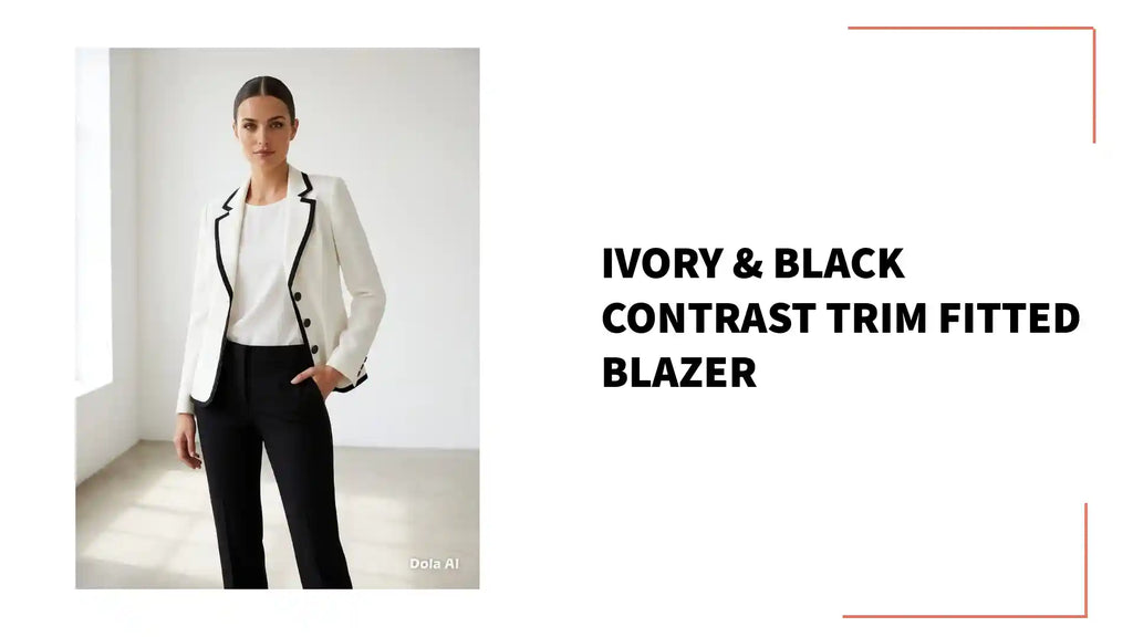 Ivory &amp; Black Contrast Trim Fitted Blazer by@Outfy