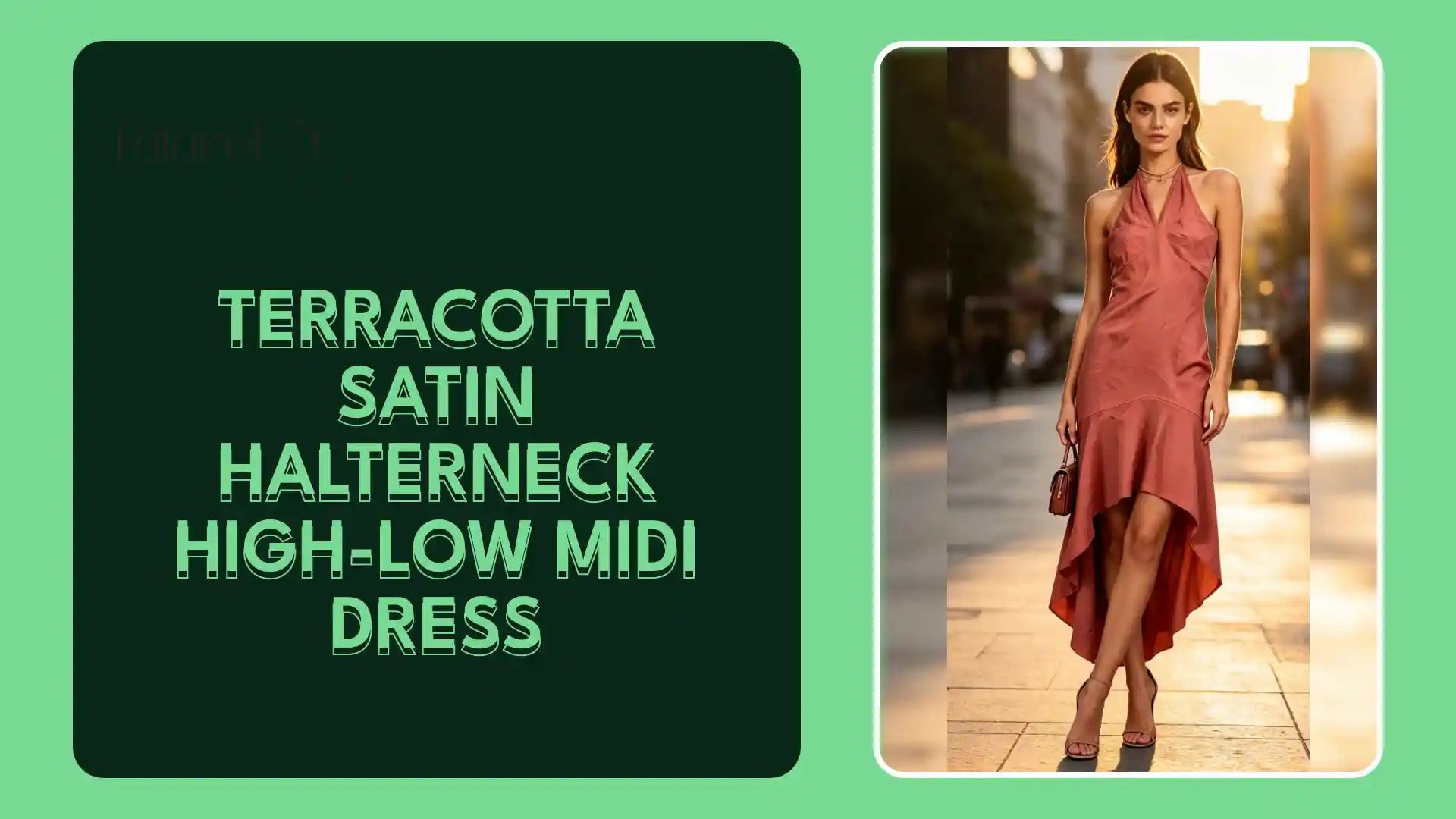 Terracotta Satin Halterneck High-Low Midi Dress by@Outfy