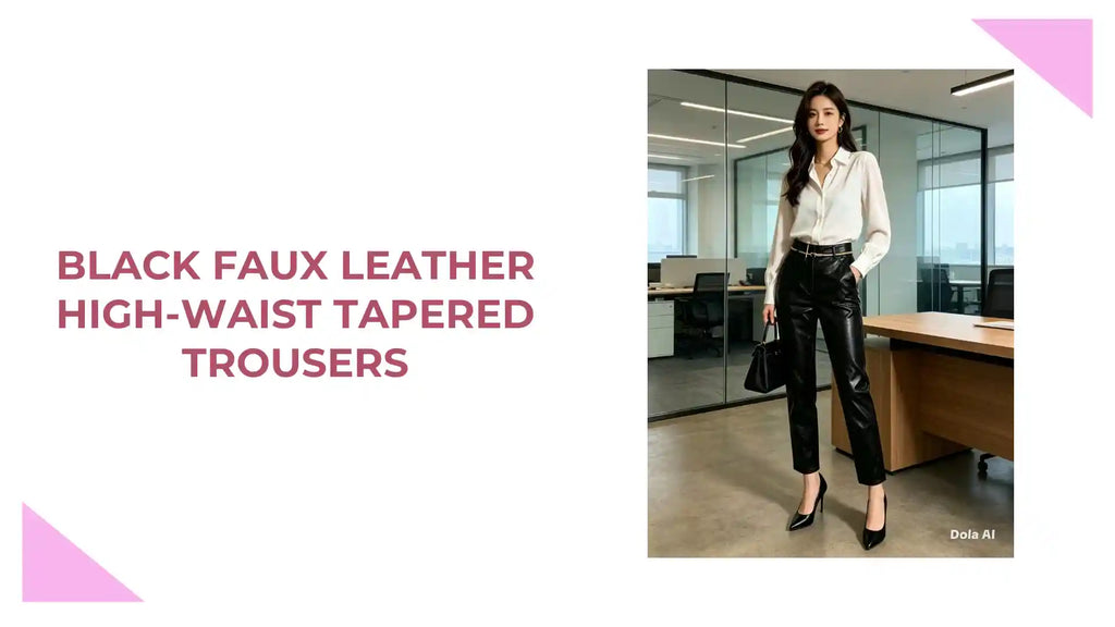 Black Faux Leather High-Waist Tapered Trousers by@Outfy