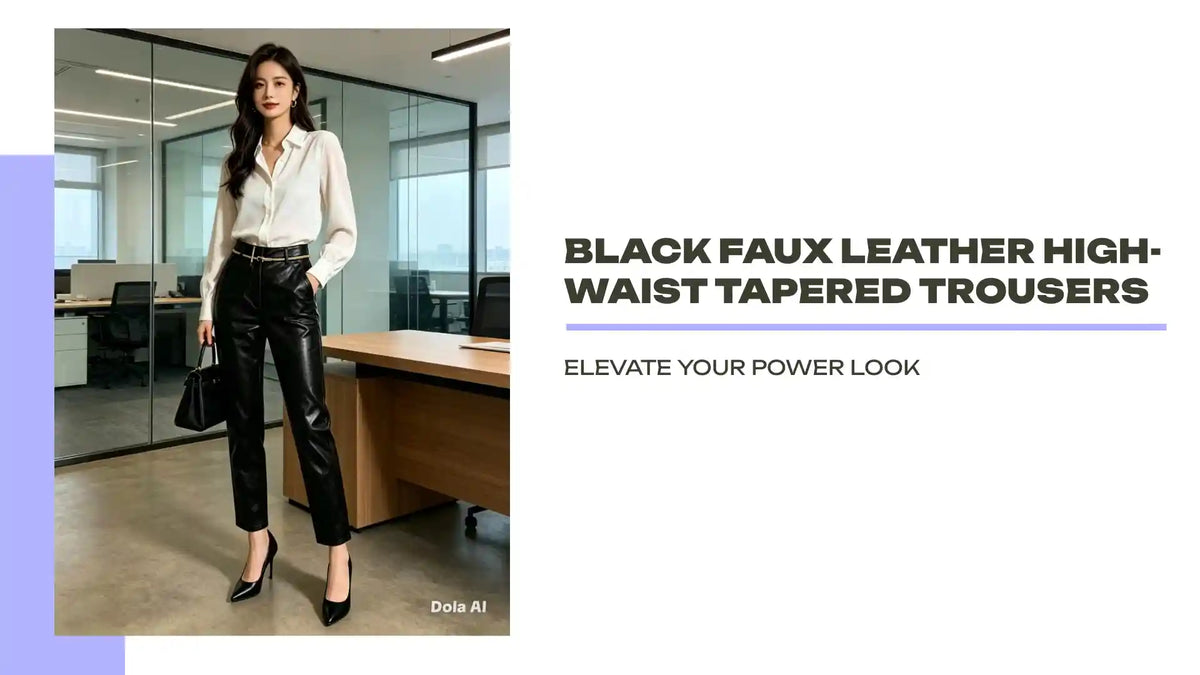 Black Faux Leather High-Waist Tapered Trousers by@Outfy