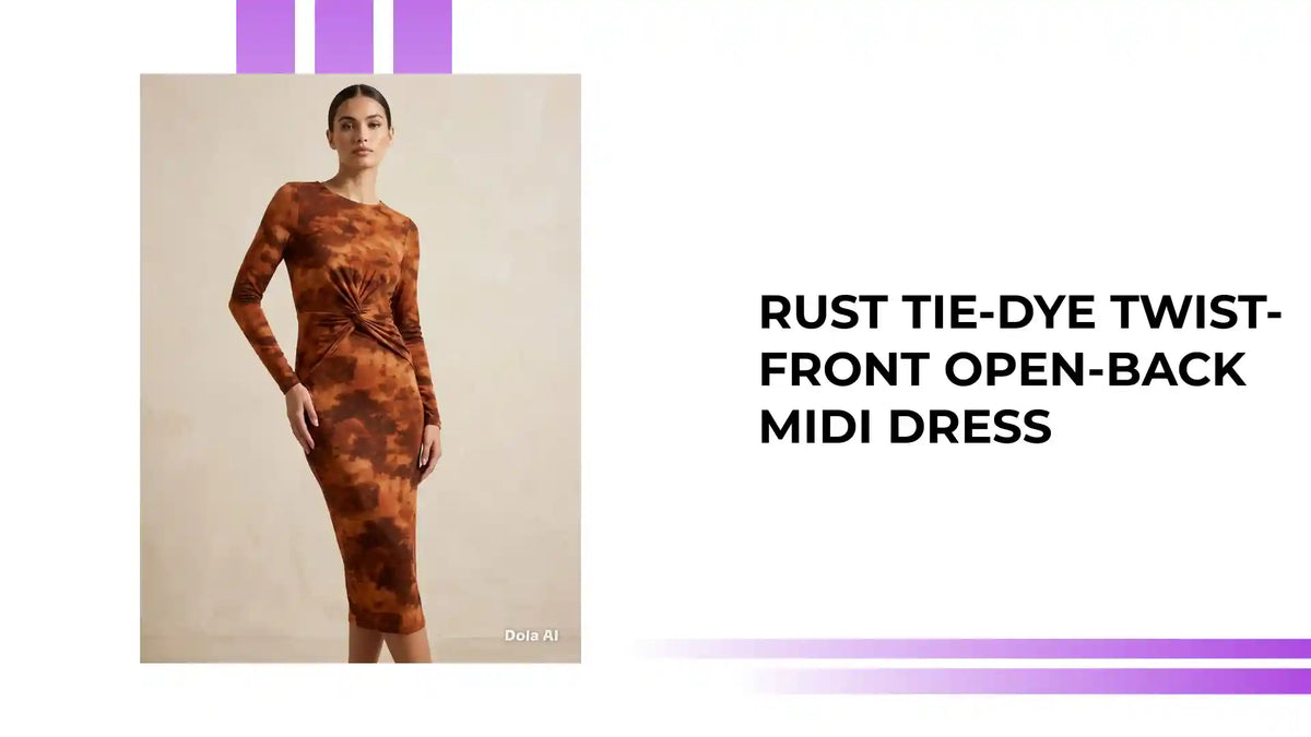 Rust Tie-Dye Twist-Front Open-Back Midi Dress by@Outfy
